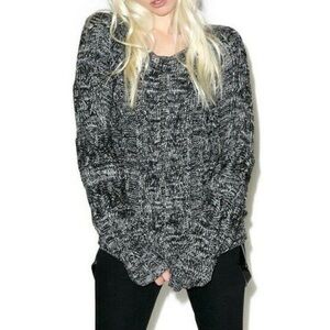 Knits For Love And Lemons Pom Sweater Small Black White Thick Heavy Cable Knit
